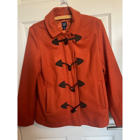 Vtg GAP Full Zip Toggles Collar 100% Wool Coat Color Burnt Orange Womens Size M - Picture 7 of 16